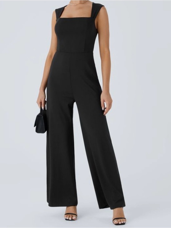 HALARA Pants - HALARA Black Square-Neck Wide Leg Jumpsuit NWOT